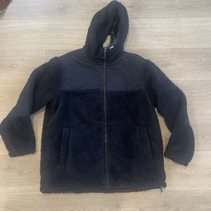 Navy blue fleece jacket with hood